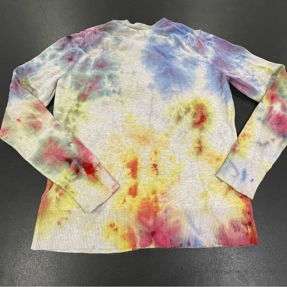 Tie dye long sleeve cotton cardigan in bright watercolor abstract pattern M - Picture 7 of 12